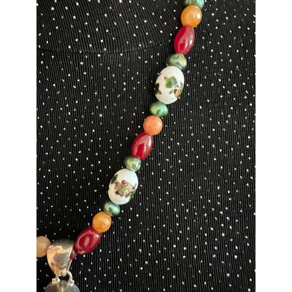 22” Cloisonne Necklace w/Sterling Amethyst and Topaz Medallion, Pearls and Beads - Picture 4 of 5